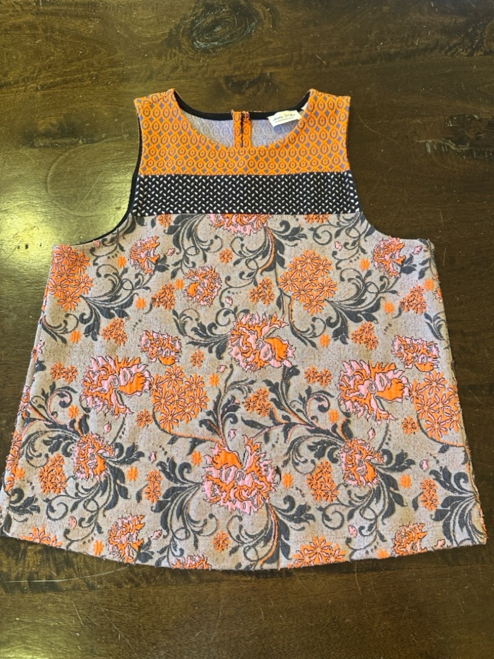 Anthropologie XS Floral Sleeveless Tank in Orange, Pink and Black